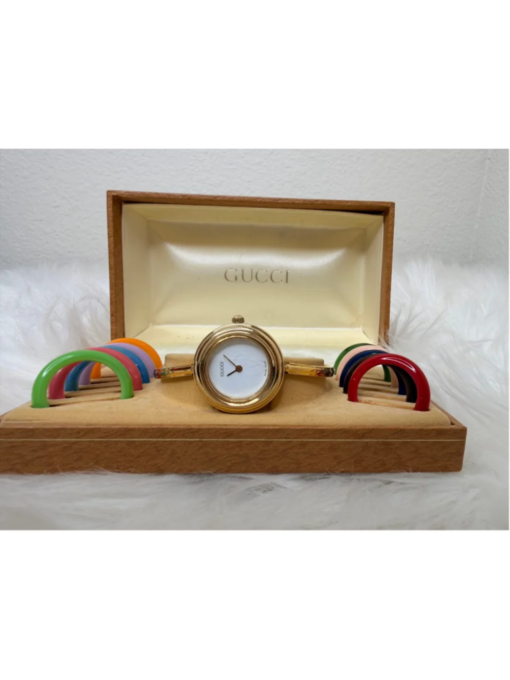 Gucci 11/12.2 Interchangeable Bezel Bangle Watch, w/ 12 bezels, box & paperwork
